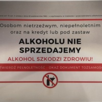 NAKLEJKA INFORMACYJNA SPRZEDAŻ ALKOHOLU