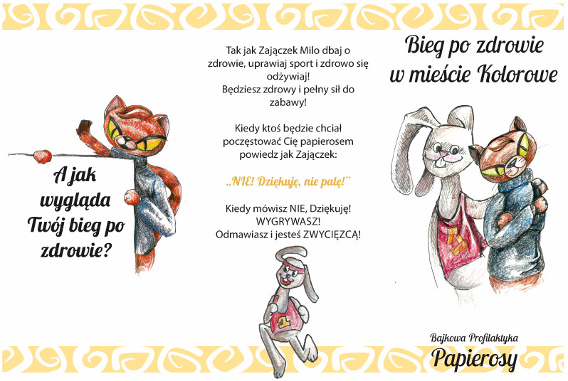 Ulotka: „Bieg po zdrowie w mieście Kolorowe” Bajkowa Profilaktyka – Papierosy