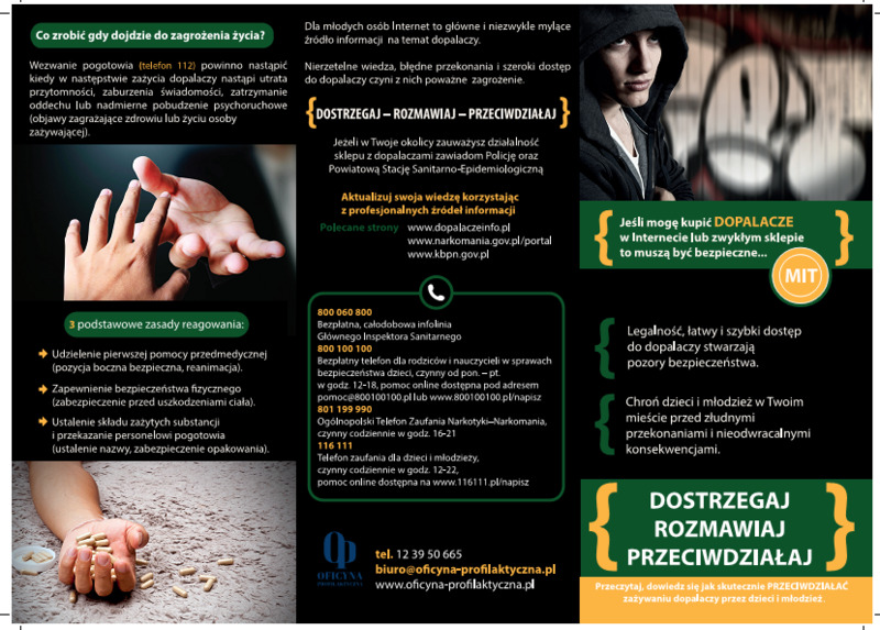 Ulotka: Dopalacze...Dostrzegaj - Rozmawiaj - Przeciwdziałaj (Mieszkańcy/Służby pomocowe)