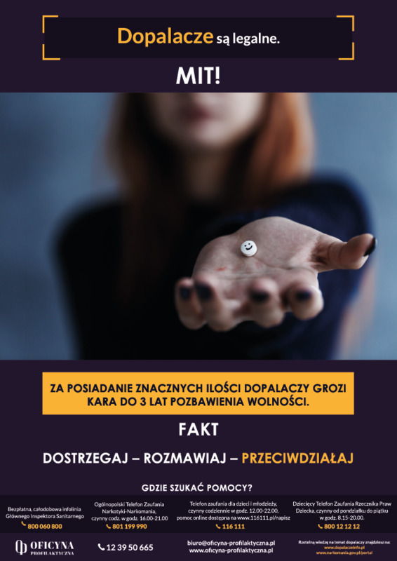 Plakat: Dopalacze są legalne. Mit! (Rodzice)